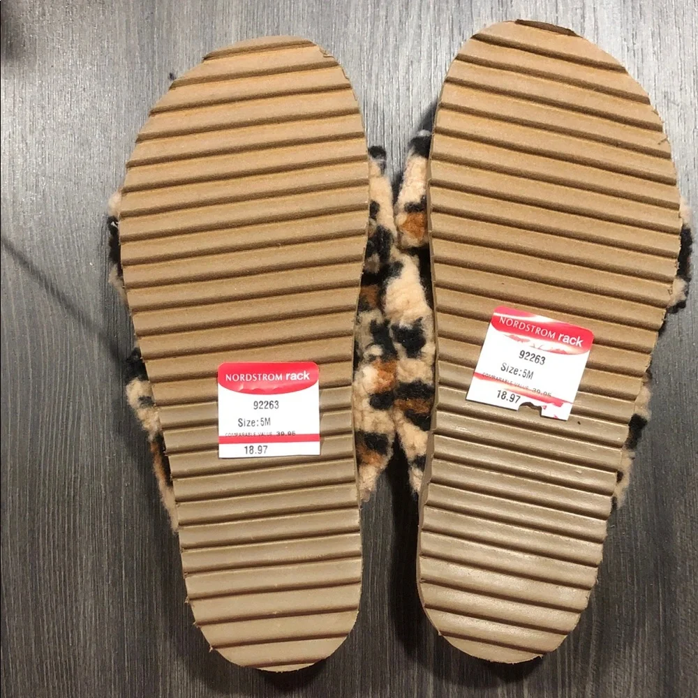Nordstrom Leopard-Print Faux Shearling Slide Sandals in Tan and Black